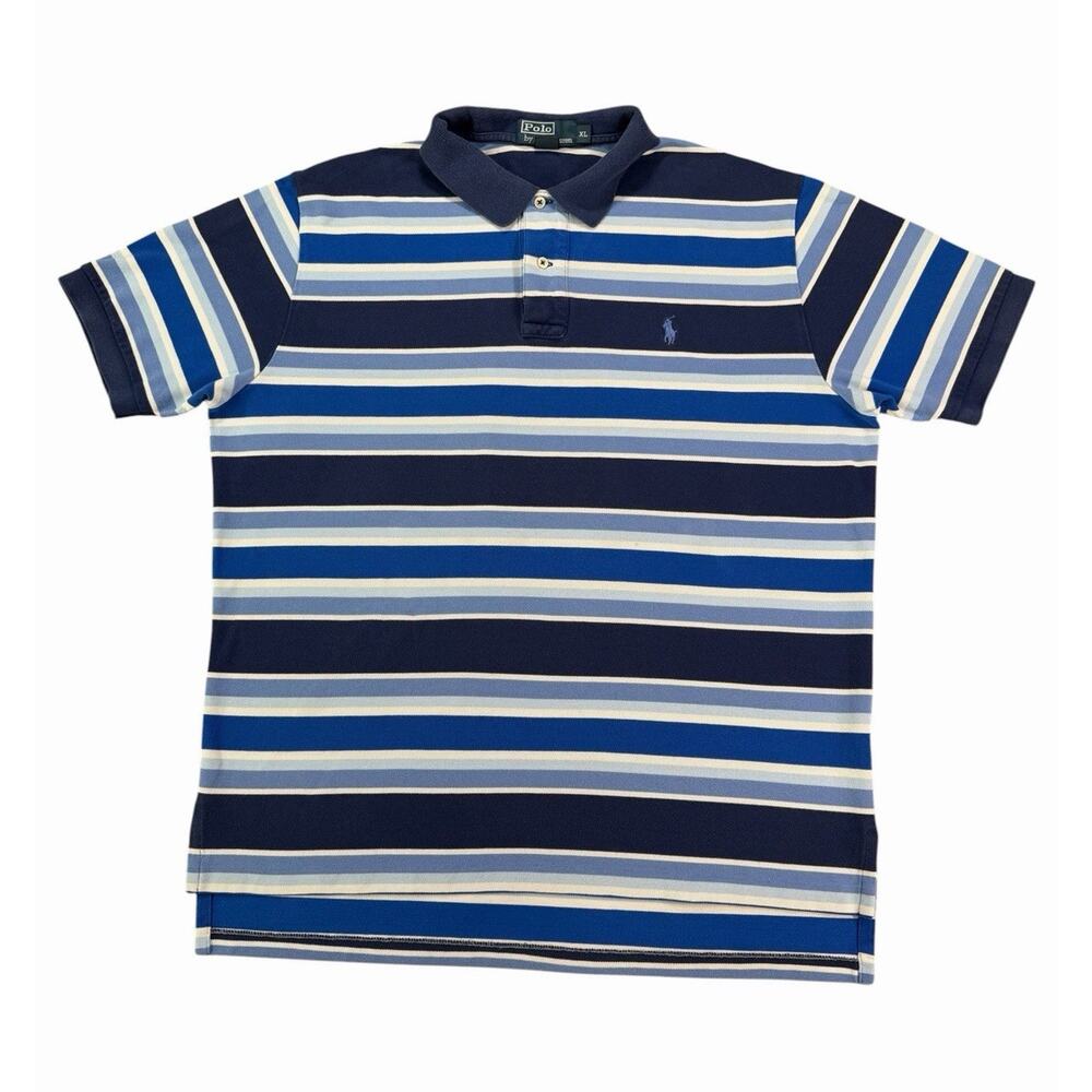 Polo Ralph Lauren Striped Polo Shirt XL Blue White Short Sleeve Embroidered Logo